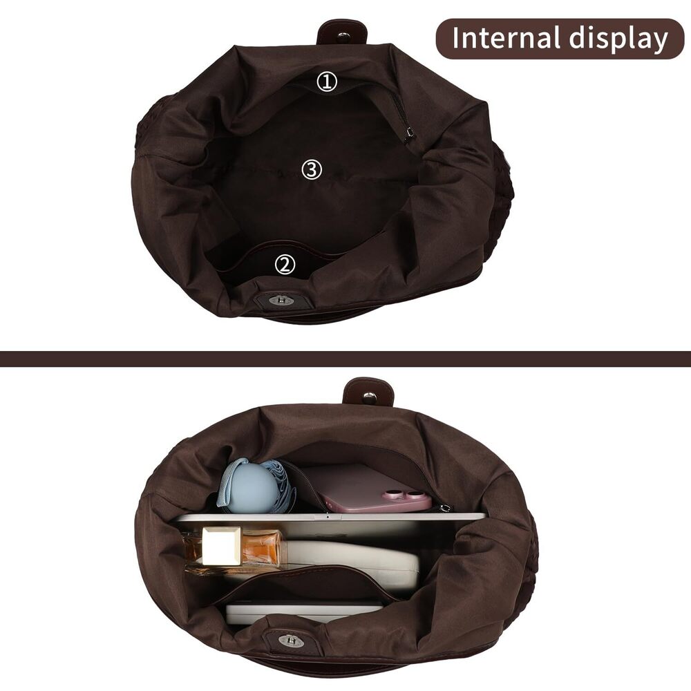 1839 Suede Hobo Bags , Vegan Leather Shoulder Bag Slouchy Top Handle Purses - Picture 6 of 6